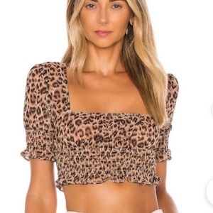 Leopard Print Puff Sleeve Crop Top